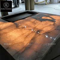 Table basse carrée de luxe en marbre Table basse de salon italienne en onyx translucide Table basse en marbre de patagonie rétroéclairée