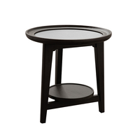 Table à thé haut de gamme de luxe Design nordique pour le salon Plateau en cuir Table d'appoint centrale ronde en bois Table basse 1 pièce
