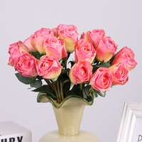 Wein Red Roses Bouquet Seiden rosen Blumen für Mittelstücke Dekoration für Hochzeit 7 Köpfe Rose Blumenstrauß