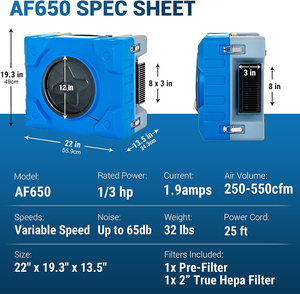 Purificador de Aire Comercial Portátil de 115V y 550CFM, Filtro HEPA Industrial para Restauración - Product Image 2