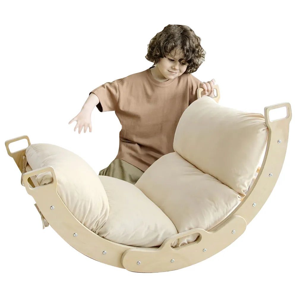 Papan kursi goyang montesori kayu, mainan anak, papan keseimbangan lengkungan busur, lengkungan lengkung