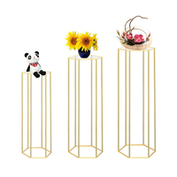 Ensemble de 3 supports hexagonaux cylindriques pour mariage, supports à plantes en métal doré, supports de table à gâteaux, centres de table floraux pour mariage
