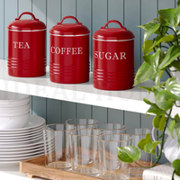 Bocaux de stockage de thé décor de ferme rustique rustique vintage bocaux café thé sucre rouge ensembles de bidons en métal pour comptoir de cuisine