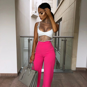 Top de malla transparente estilo europeo-americano para verano, cuello redondo, sin mangas, con pedrería, para discoteca, citas y fiestas. - Product Image 2