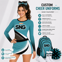 Tenues de cheerleading personnalisées SNG All Star Competition Premium en spandex/polyester, avec strass, haut et jupe de cheerleading, ensemble complet pour l'entraînement