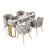 Ensemble de table et chaise de salon de manucure QM luxueux pour deux personnes, avec armoire de rangement, dessus en velours moderne, meubles écologiques pour hôtels et commerces