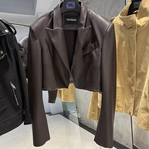 Blazer Feminino Curto de Couro Genuíno em Cores Vibrantes, Jaqueta de Couro de Ovelha Real para Outono - Product Image 4