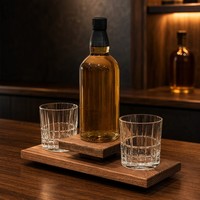 Rustikales Holz-Whiskey-Serviertablett mit Erhöhtem Flaschenhalter, 2-stufiger L-förmiger Präsentationsständer für Hausbar-Theke