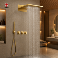 Ensemble de douche thermostatique mural anti-traces de doigts en or brossé avec cartouche en céramique, idéal pour les hôtels et les villas