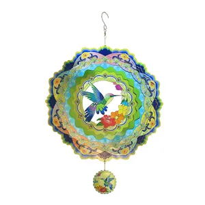 Hot Flower Hummingbird 3D Metal Wind Rotating Wind Chimes Patio Jardín Decoración Adornos colgantes