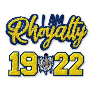 Patch brodé 3D thermocollant en sergé chenille « I Am Rhoyalty Sigma Gamma Rho Sorority » motif cœur/fleur pour sweats à <span class=keywords><strong>capuche</strong></span> et chapeaux - Grecque - Product Image 1