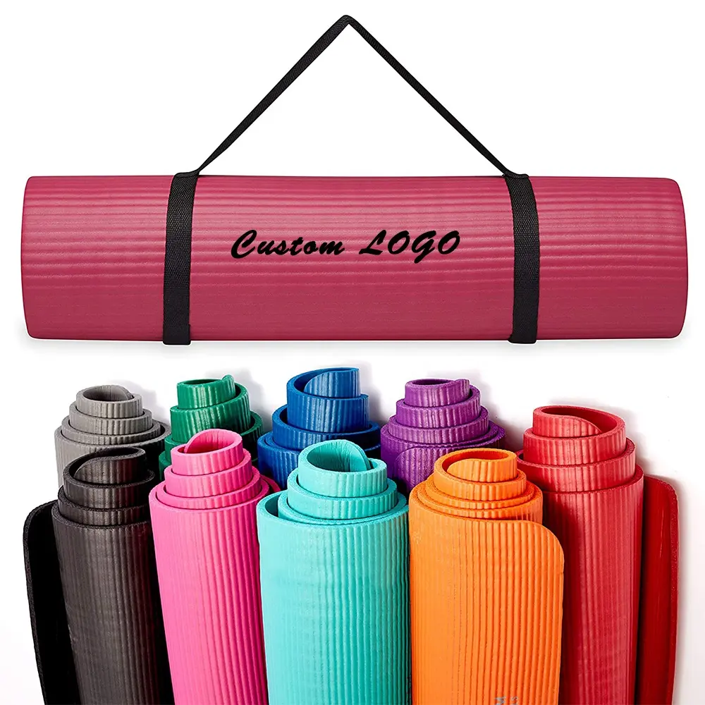 Tapete personalizado de espuma, 8-20mm, grosso, nbr, para exercícios, yoga, com alça para transportar, eco-friendly, tpe/pvc/eva/nbr