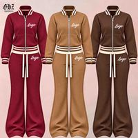Ensembles de vêtements de détente en tricot gaufré personnalisés pour femme, collection automne 2026 – Veste zippée et pantalon évasé, ensemble 2 pièces pour femme