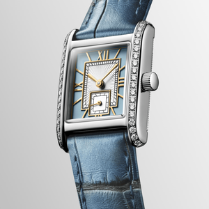 Montre à quartz pour femme, rectangulaire, avec lunette sertie de diamants, cadran à chiffres romains, bracelet en cuir, montre élégante pour robe, Longinesing - Product Image 3