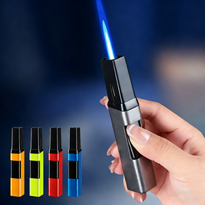 Encendedor de <span class=keywords><strong>Butano</strong></span> Recargable |   Encendedor de Cigarros Portátil con Cuerpo Metálico, Encendido por Presión, Llama Azul Resistente al Viento - Product Image 1