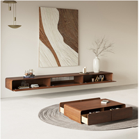 Meuble TV Moderne Noyer Design Suspendu Bois Massif Unité Multimédia pour Salon Support de Rangement Meuble Maison Hôtel