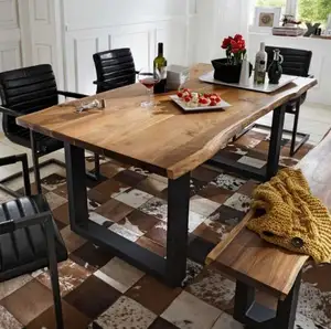 Mobiliário americano madeira sólida retangular mesa de jantar, ferro forjado estilo industrial estilo retrô café lazer mesa longa escritório