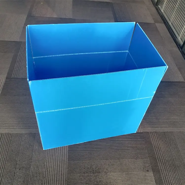 Caja de plástico corrugada resistente al agua y a la humedad, caja plegable para reciclaje, color azul