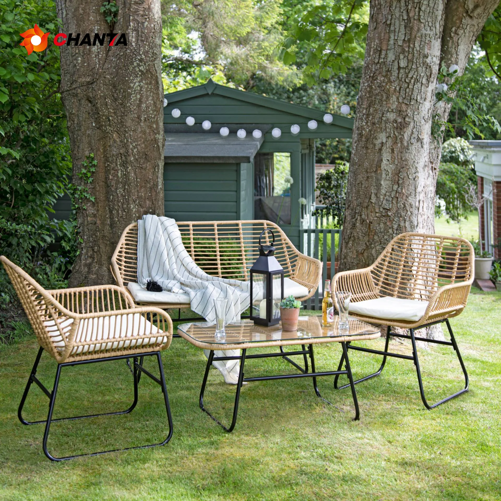 2024 neuer stil industrieller heißer willkommen rattan stuhl Outdoor Garten gewebt rattan stuhl