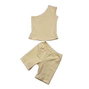 Conjunto de Ropa de Verano 2022 para Niñas Pequeñas, Camiseta de Un Hombro, Pantalones Cortos de Ciclista, 2 Piezas, Ropa de Boutique Infantil - Product Image 2
