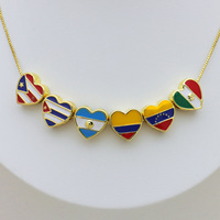 HP289 Nuevo Colgante de Corazón Esmaltado con Bandera Chapado en Oro de 18K, Amuleto de Bandera de Colombia y Puerto Rico para Fabricación de Joyas DIY, Venta al por Mayor