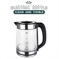 Bouilloire électrique sans fil 1500W en verre borosilicate haute résistance, fonction maintien au chaud, capacité 2.0L, arrêt automatique, protection contre l'ébullition à sec, usage domestique