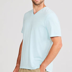 เสื้อยืดแขนสั้นของผู้ชายเสื้อยืดสีพื้นแบบเรียบง่ายระบายอากาศได้ดีเข้ารูปใส่สบายผ้า100% คอวี - Product Image 2