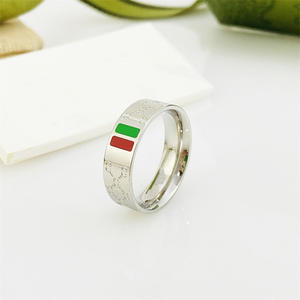 Bagues de Marque de Luxe pour Femme en Acier Inoxydable Plaqué Or 18k Rouge et Vert, Bijoux Tendance pour Homme - Product Image 2