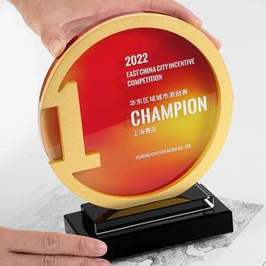 金银青铜金属1 2 <span class=keywords><strong>3</strong></span>带玻璃水晶圈牌匾奖杯和颁奖MH-J0158 - Product Image 5