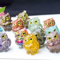 Vente en gros : Artisanat en cristal, sculptures d'animaux, hiboux en résine spirituels et colorés avec copeaux de coquillages, pour la guérison et le bricolage, idéal pour cadeau