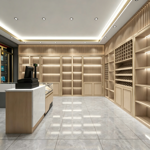 Luxury Tobacco & Liquor Store Interior Design | Oak Wood <b>Champagne</b> Gold Retail Display Fixtures Fit Out Solution - Product Image 3