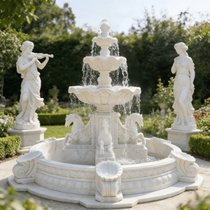 <span class=keywords><strong>Fontaine</strong></span> en marbre naturel sculptée à la main en forme de tête de cheval pour jardins extérieurs - Product Image 4