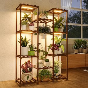<b>Plant</b> <b>light</b> and flower stand, multi-tiered <b>plant</b> stand with casters, floor-standing flower pot stand, living room green <b>plant</b> - Product Image 1