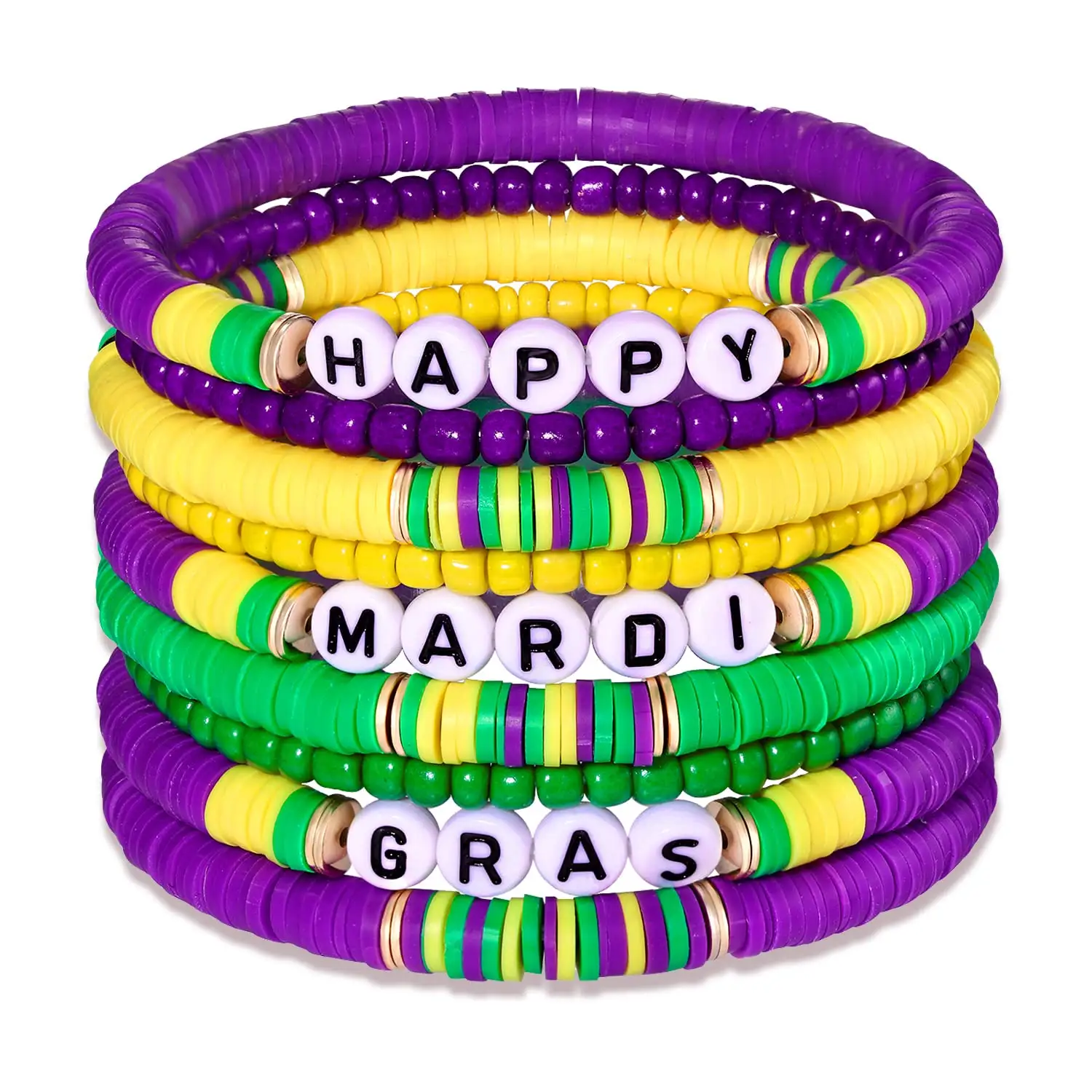 Mardi Gras Accessoires Carnaval Sieraden Stapelbare Regenboog Surfer Heishi Armbanden Elastische Gelaagdheid Klei Kralen Armbanden Set