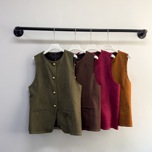 Chaleco <span class=keywords><strong>de</strong></span> ante <span class=keywords><strong>para</strong></span> <span class=keywords><strong>mujer</strong></span> personalizado ODM fabricante 2025 moda Top verde cuello redondo chaleco <span class=keywords><strong>trabajo</strong></span> Oficina elegante Retro Chaleco <span class=keywords><strong>de</strong></span> terciopelo - Product Image 6