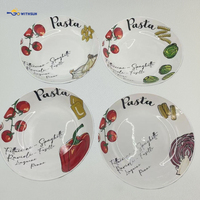 Ensemble de 5 assiettes et bols en porcelaine écologique pour soupe, pizza, pâtes, design personnalisé, impression italienne, 20 x 28 cm, 12 pouces, pour fête
