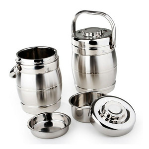 Boîte à lunch isotherme en acier inoxydable épaissi, forme tambour, avec couvercle plat et compartiments, 10L, pour maintien au chaud - Product Image 2
