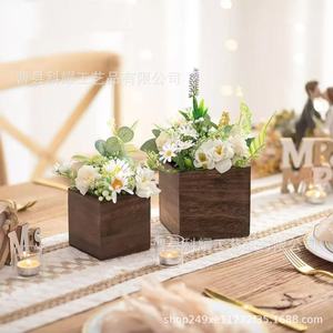 Pot de fleurs carré en bois, mini conteneur pour plantes de bureau, pour décorations de table de mariage, jardinière en bois massif avec fleurs - Product Image 1