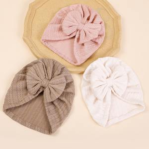 Gorro de Ganchillo de Color Sólido en Tela de Nailon de Alta Calidad, Gorro de Bebé con Lazo Grande, Turbantes <span class=keywords><strong>para</strong></span> Primavera, Pañuelos <span class=keywords><strong>para</strong></span> la Cabeza de Princesa - Product Image 1