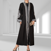 Élégante Abaya Ouverte pour Femmes Musulmanes Noire Grande Taille Manches Longues Brodée Perles Robe de Dubaï Luxe Vêtement Islamique Modeste