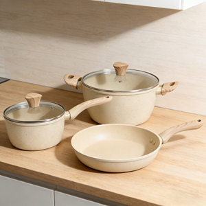 Klassieke design <span class=keywords><strong>5</strong></span>-delige antiaanbak eco-vriendelijke metalen kookset voor thuiskeuken, duurzaam gezinskoken, inclusief soeppan & braadpan - Product Image 2