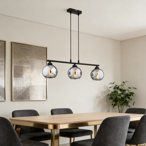 <span class=keywords><strong>Lampadario</strong></span> Moderno a 3 Luci E27 con Sfere in Vetro <span class=keywords><strong>Grigio</strong></span> Fumé, Lampada a Sospensione Lineare per Isola Cucina e Sala da Pranzo - Product Image 2