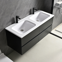 Meuble-lavabo double vasque noir mat 120 po - Meuble mural à 4 tiroirs avec double lavabo pour projets industriels, lofts et hôtels