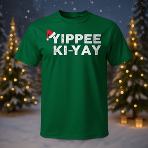 Yippee Ki Yay T-shirt de Noël vert avec motif de fête, vêtements pour hommes - Product Image 3