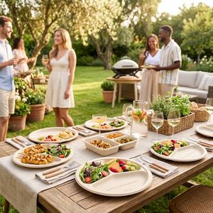 Assiettes jetables 100 % biodégradables à 3 compartiments, écologiques, pour fêtes, pique-niques, barbecues, vente en gros - Product Image 4