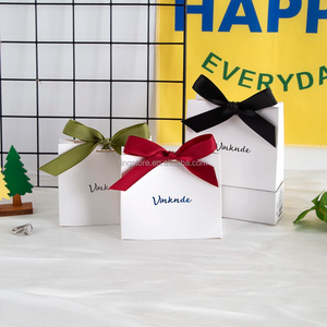 11.5x4.5x10cm Customized Cute White DIY Candy Bag Folded Paper Package Bags With Smooth Ribbon <b>Bow</b> Jewelry <b>Holder</b> - Product Image 4