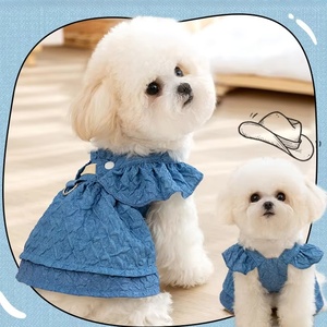 Venta al por mayor Primavera Verano perro Denim Bowtie diseñador estilo clásico vestido de mezclilla pies de gato falda Halter ropa para mascotas para perros gatos - Product Image 3