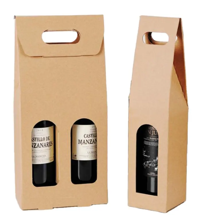 Pabrik Murah Kustom 2 Lapisan Kemasan Kertas Kraft Grosir Mewah Botol Anggur Kertas Hadiah Tas dengan Logo Cetak