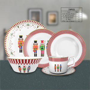 Juego de <span class=keywords><strong>Vajilla</strong></span> de Porcelana con Diseño de Cascanueces Navideño, con Borde Dorado, Platos, Tazones, Tazas y Platillos de Porcelana Navideña, Caja de Regalo Navideña, Venta al por Mayor - Product Image 1