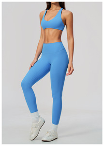 Women Blue Striped Casual Sporty 2 Piece Set Sleeveless Halter Short Full <b>Leggings</b> Breathable Knitted Polyester Spring/Summer - Product Image 2